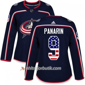 Dame Ishockey Columbus Blue Jackets Tröja Artemi Panarin 9 Adidas 2017-2018 Marinblå USA Flag Fashion Authentic
